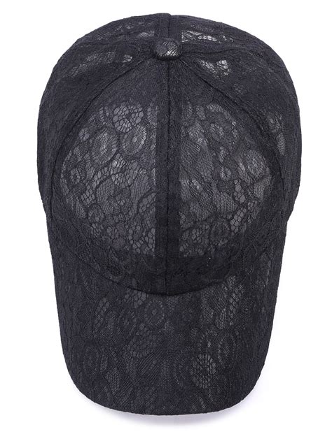 Black Sheer Lace Baseball Cap Sheinsheinside