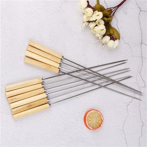10pcslot 35cm Bbq Skewers Hot Handle With Handle Barbecue Needle Wood