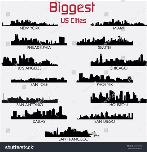 Set Of Biggest American Cities Vector Skylines Royalty Free Stock