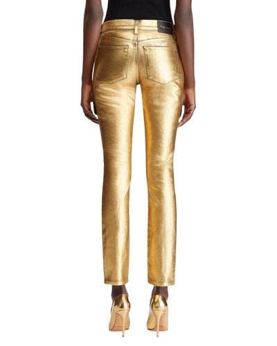 Ralph Lauren Collection Denim Slim Foil Jeans In Gold Metallic Lyst