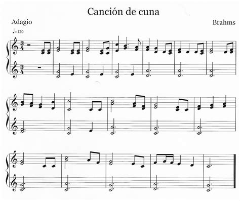 Aula de Música: "Canción de cuna" de Brahms. Partitura para