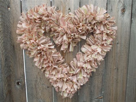 Shabby Chic Heart Rag Wreath Pink Brown Green By Ragwreathboutique