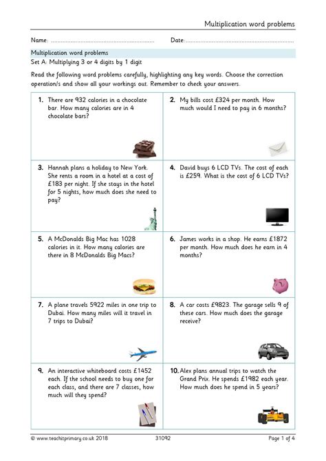 Multiply And Divide Whole Numbers Word Problems Worksheets