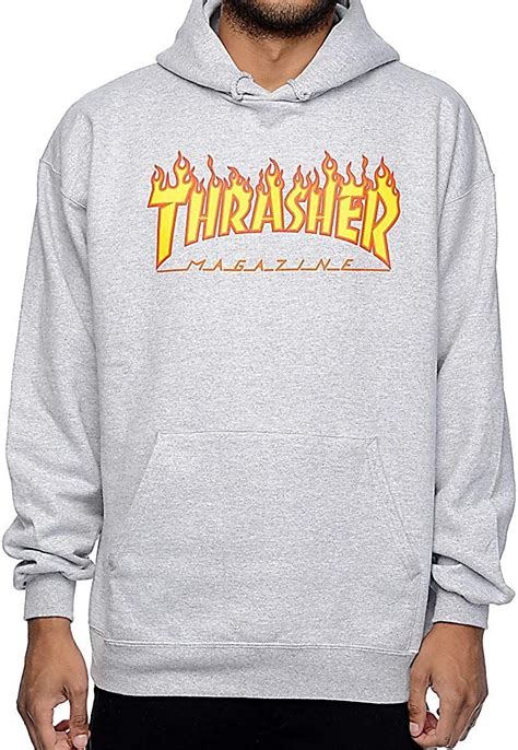 Thrasher Flame Hoodie Grey Lg Sports And Outdoors