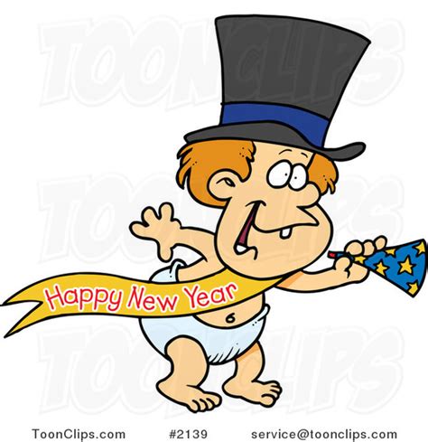 Cartoon New Years Baby With A Horn 2139 By Ron Leishman