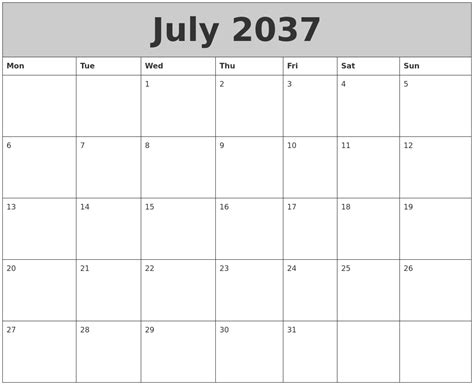 July 2037 My Calendar