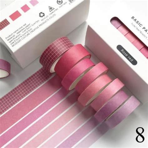 8 Pcs Washi Tape Set Cute Solid Color Washi Tape Grid Masking Etsy