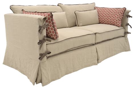 The common styles are tufted, rolled arms, cotton fabrics, linen fabrics, and leather. Farmhouse inspired slipcovered sofa with arm ties - Farmhouse - Sectional Sofas - los angeles ...