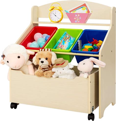Costway Kids Toy Storage Unit Wooden Bookcase Organizer With Removable