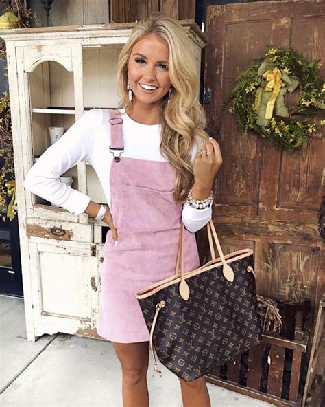 pink overall dress spring outfit idea louis vuitton neverfull tote outfit nashville