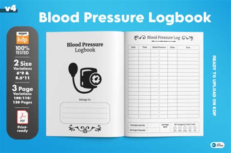 Blood Pressure Log Book Kdp Interior Graphic By Peace Graph