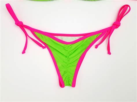 Neon Green With Pink Micro Scrunch Bikini Hunni Bunni