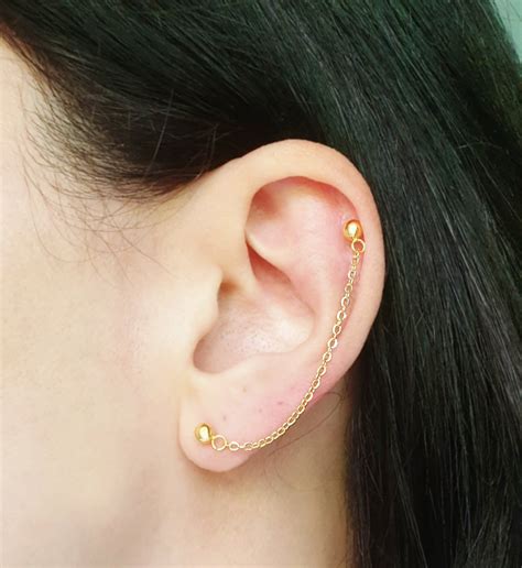 Gold Cartilage Chain Earring Double Piercing Earring Helix Chain