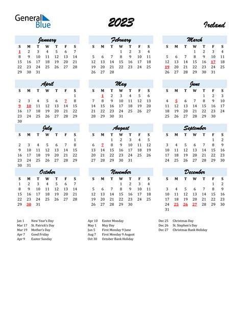 2023 Ireland Calendar With Holidays