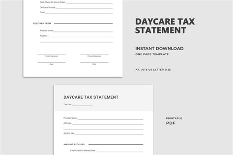 Daycare Tax Statement Daycare Tax Childcare Form Printable Daycare