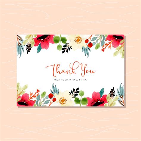 Thank You Card With Beautiful Floral Watercolor Frame