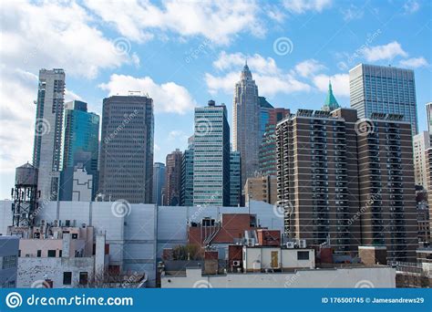 Lower Manhattan New York City Skyline Scene With Old And Modern