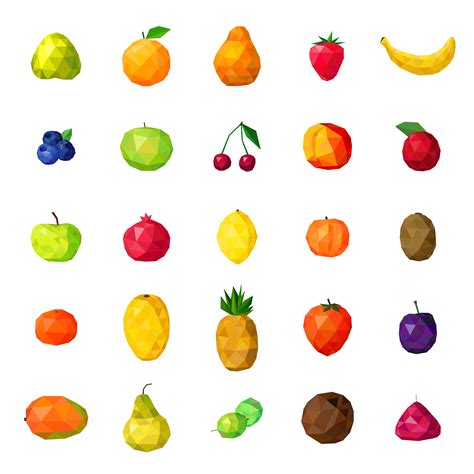 Fresh Fruits Colorful Polygonal Icons Collection 482466 Vector Art At