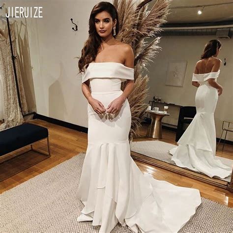Jieruize Sexy White Mermaid Wedding Dresses Off The Shoulder Backless