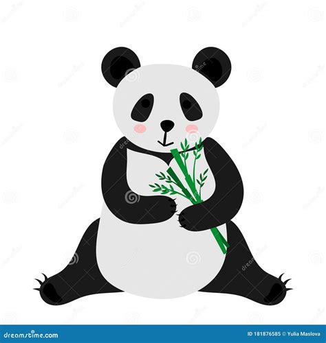 Cute Cartoon Panda Eats Bamboo Stock Vector Illustration Of Bamboo