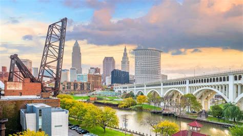 View Of Downtown Cleveland Skyline In Ohio Usa Stock Image Image Of
