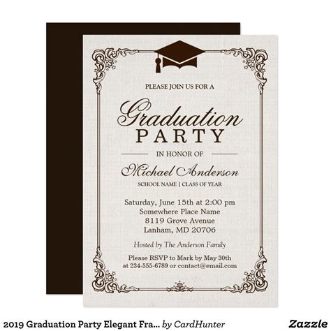 2021 Graduation Party Elegant Frame Ivory Linen Invitation