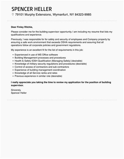Building Supervisor Cover Letter Velvet Jobs