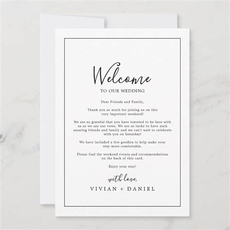 Minimalist Wedding Welcome Letter And Itinerary Zazzle Wedding