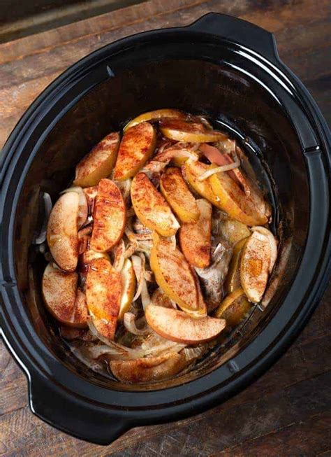 I started with frozen solid boneless pork chops and started cooking for 4 hours on low. Slow Cooker Apple Cinnamon Pork Chops | Retro Recipe Box