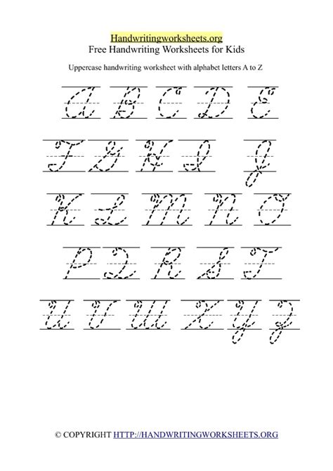 Cursive Alphabet Handwriting Worksheet A Z Uppercase Printable