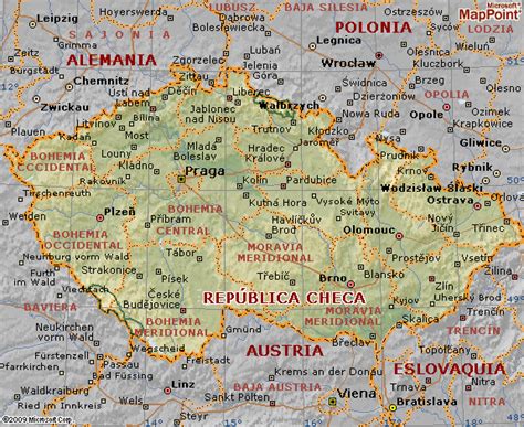 Mapa satelital de república checa: República Checa [ Mapa Montañas