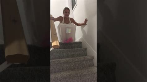 Dpdt Girl Sliding Down Stairs In Plastic Box And Falls Youtube