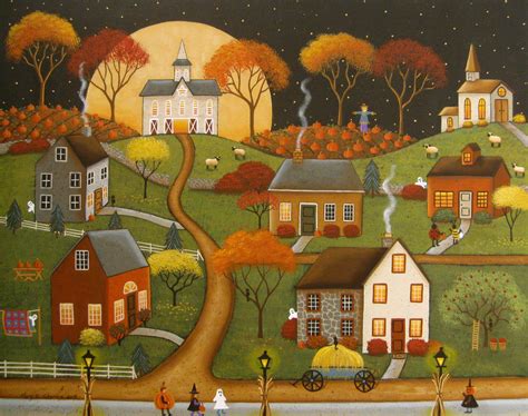 Original Folk Art Painting A Night For Treats By Mary Charles