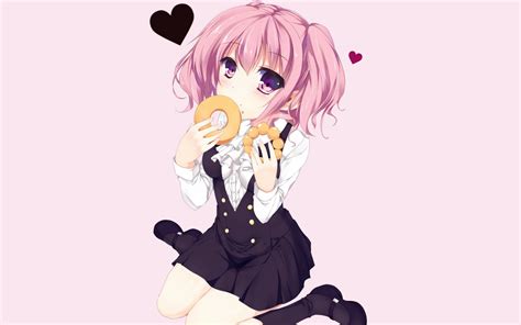 wallpaper ilustrasi makanan anime gambar kartun rambut imut gadis sikap latar belakang