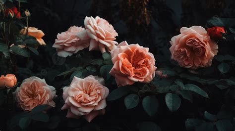 Several Pink Roses In Dark Bushes Background Rose Picture Aesthetic