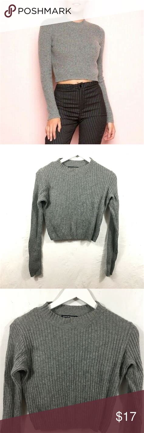 Brandy Melville Brett Mock Neck Cropped Sweater Mock Neck Crop Sweater Sweaters Grey Fashion