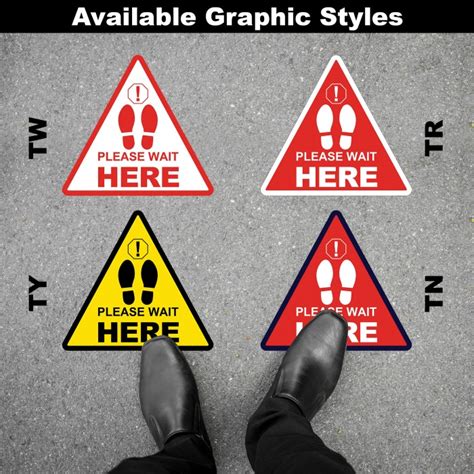 Please Wait Here Triangle Social Distancing Floor Decal
