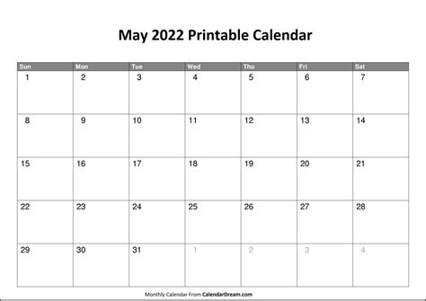 Free Blank May 2022 Calendar Printable Template Pdf