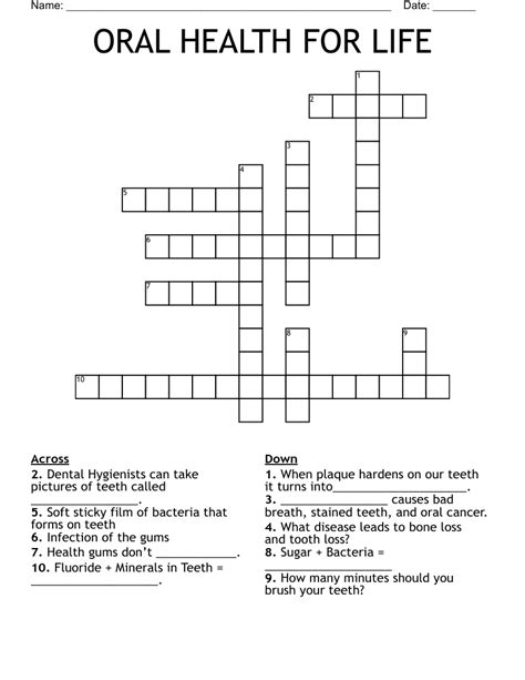 Oral Health For Life Crossword Wordmint