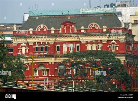 Colonial Style Building In Central Calcutta India Ornate Red Building