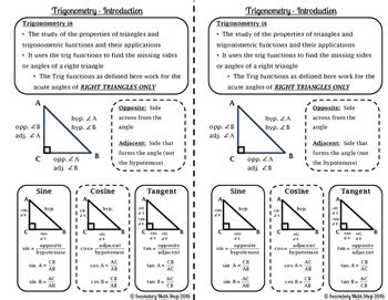 Right Triangle - Trigonometry Notes and Practice Interactive Notebook Pages