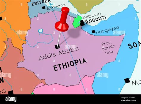 Ethiopia Addis Ababa Capital City Pinned On Political Map Stock