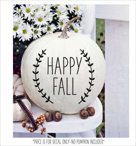Happy Fall Decal Pumpkin Decal Small Vinyl With Laurels Fall Etsy
