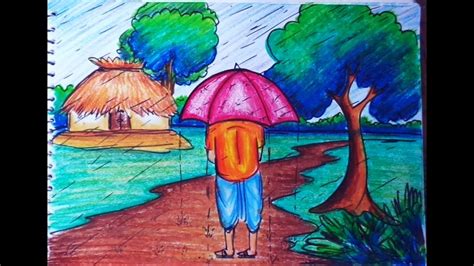 Beautiful Village Human Figure Scenery Drawing Watercolor Im A