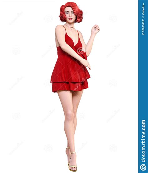 Beautiful Redhead Woman In Short Mini Dress Stock Illustration Illustration Of Candid Dress