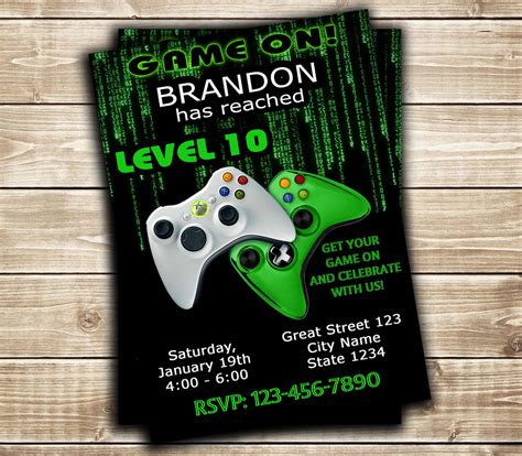 Green Gamer Invite Video Game Invite Gamer Invitation Gamer Etsy