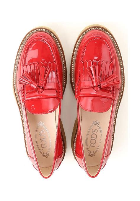 Tods Gomma Para Womens Tassel Loafer In Red Patent Leather With High