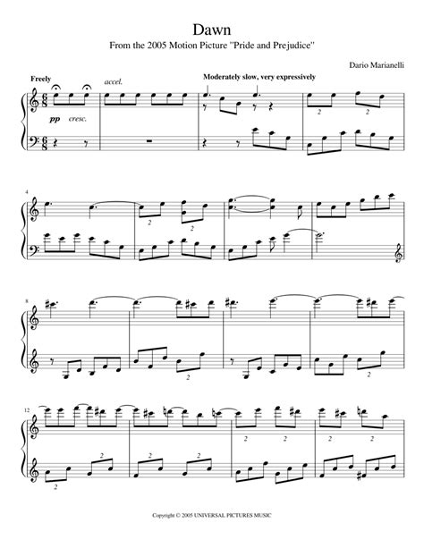 Pride and prejudice episode 1. "Dawn" from Pride and Prejudice (2005) Soundtrack sheet ...