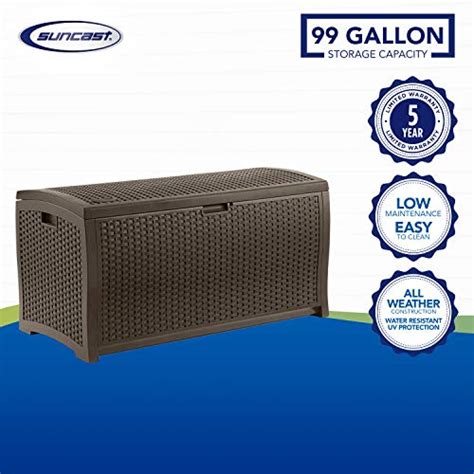 Sold and shipped by spreetail. Suncast 99-Gallon Mocha Wicker Resin Deck Box ...
