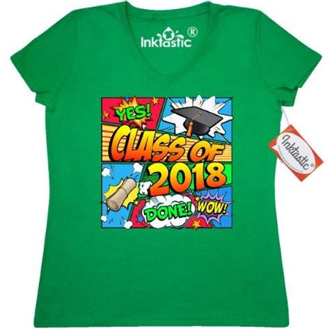Inktastic Class Of 2018 Comic Book Womens V Neck T Shirt Senior Grad